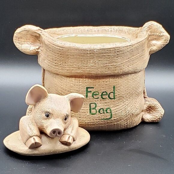 Vintage Hand Painted 9.25" Ceramic Piggy in a Burlap Sack Feed Bag Cookie Jar - Picture 9 of 16